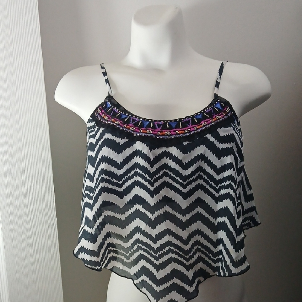 Vintage‎ Charlotte Russe Black and White Chevron Camisole Beaded Crop Top